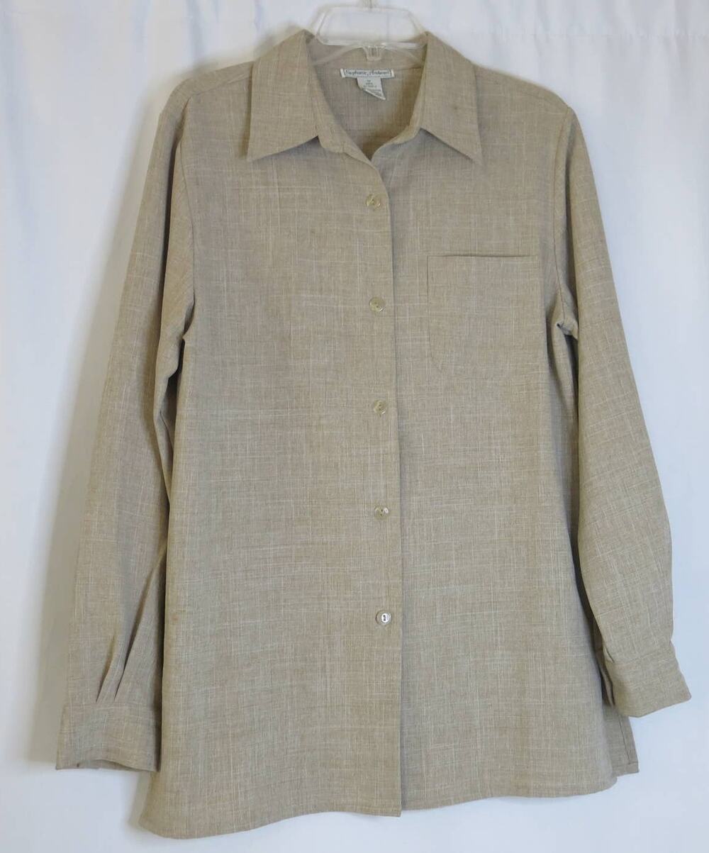 VINTAGE Stephanie Andrews Jacket Blazer Size 10 Polyester Academia Tan Preppy